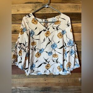 Iris Floral Bell Sleeve Blouse - Blue and Yellow